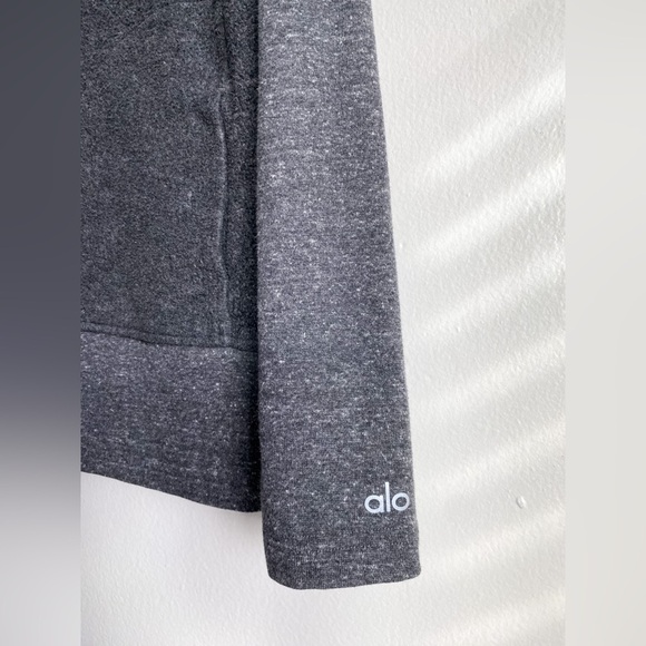 ALO Yoga Gray Sweatshirt Pullover Teddy Rib Knit Cowl High Neck Athleisure Comfy - Picture 4 of 10